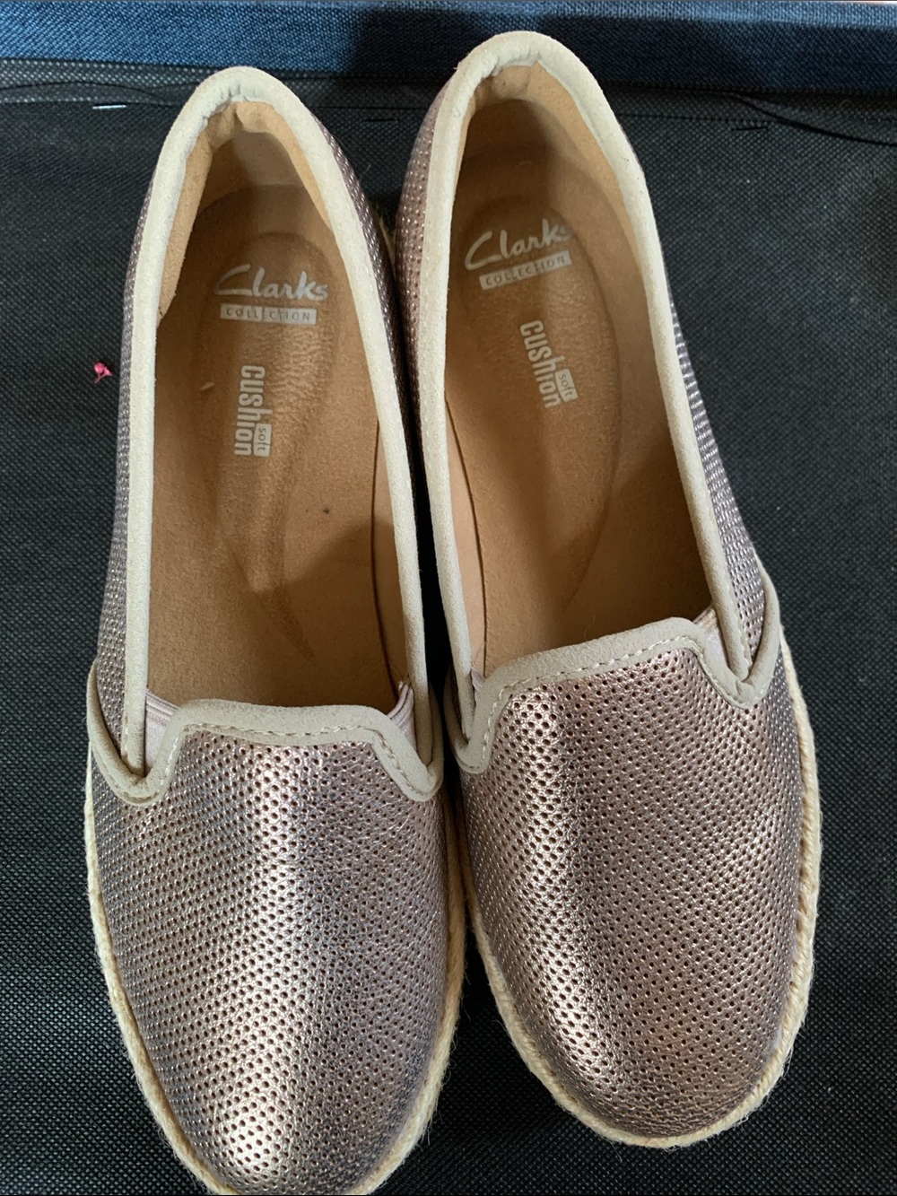 Clarks Azella Metallic Perforated Espadrille Slip Ons